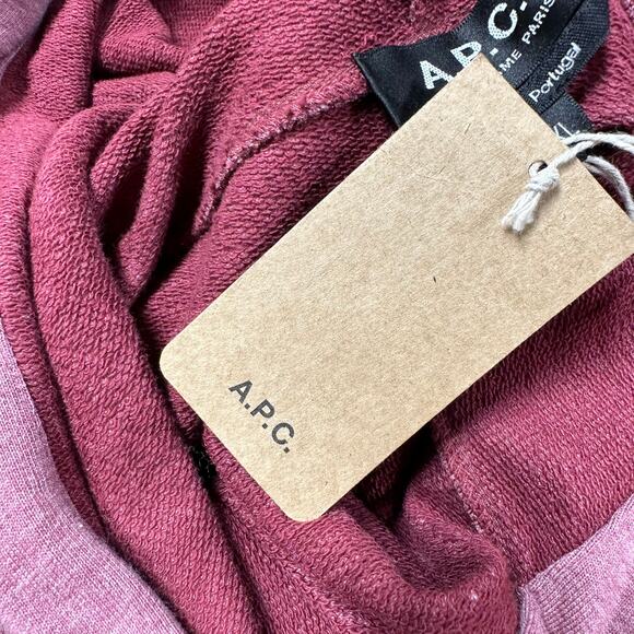 A.P.C. NWT Red Item Hoodie Men's Size XL in Bordeaux Chest Logo Drawstring Hood - Picture 6 of 9